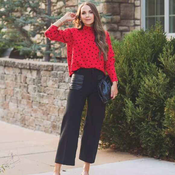 The Colette Cropped Wide-Leg Pants by Maeve: Merrick White Faux-Leather Pocket E - Picture 2 of 15